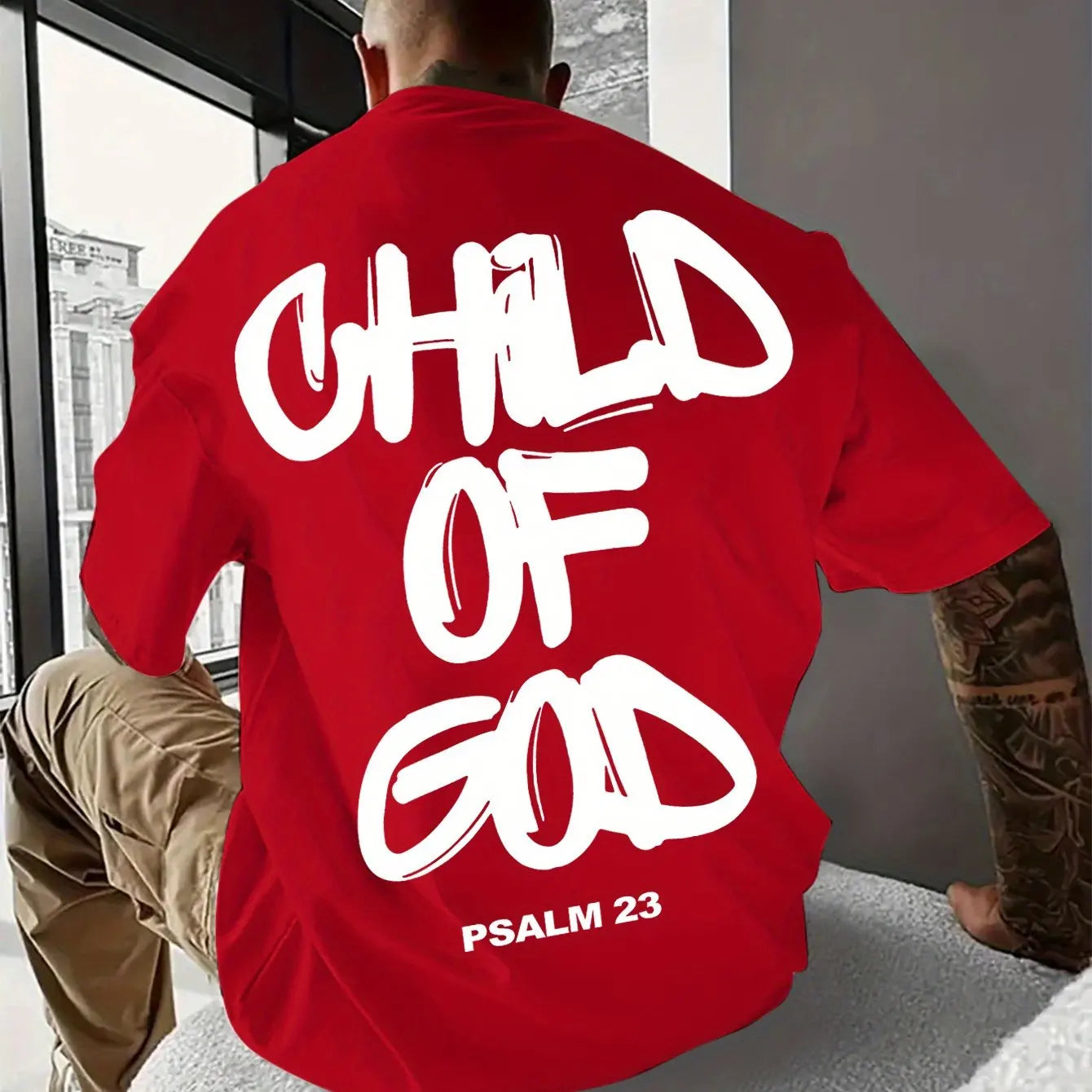 Religious Comfort Psalm 23 Graphic Print Tee Shirt for Men Casual Short Sleeve T-Shirt for Outdoor Activities