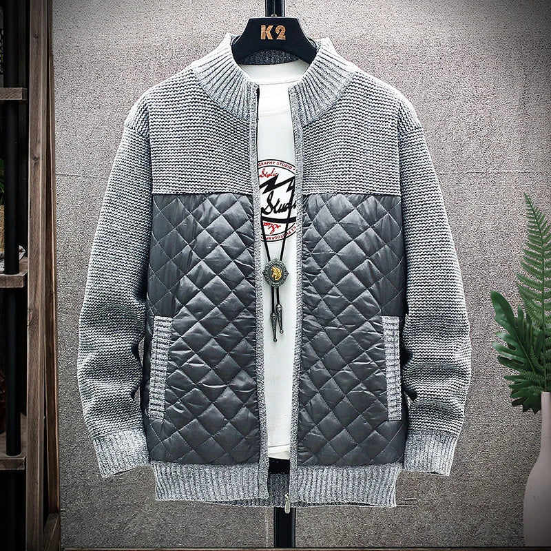 Autumn and Winter New Men's Casual Standing Collar Sweater Coat All Tie-in Pulley Cardigan Zipper Jacket